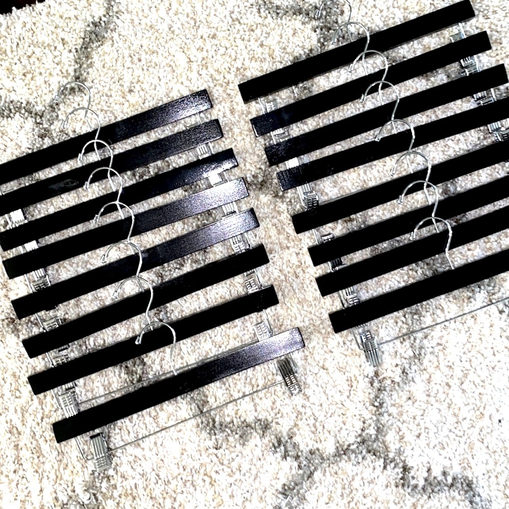 (16) 14 inch Black Wood Skirt and Pants Hangers